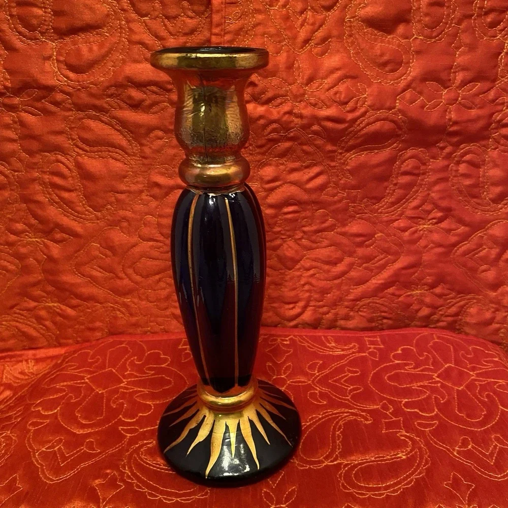 Vintage cobalt blue glass candlestick, celestial bud vase 9